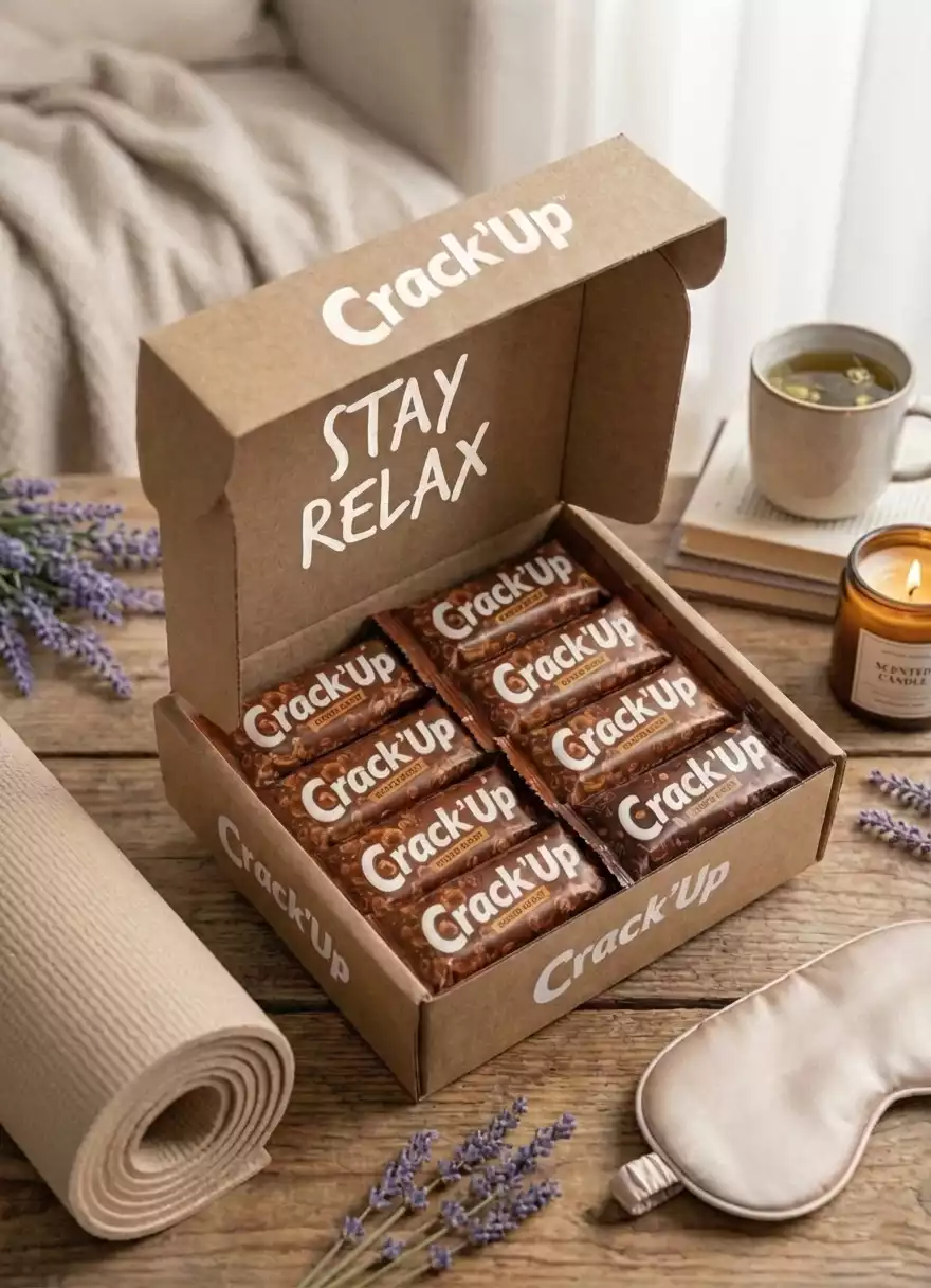 stay relax chocoboost-min Pack de 10 barres Stay Relax saveur Choco'Boost pour la détente étudiante.