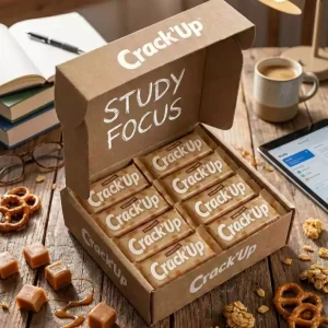 Pack de 10 barres Study Focus saveur Caramel Crunch pour la concentration étudiante.